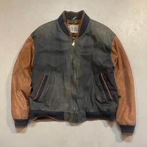 Vintage 80s Members Only Varsity Bomber Jacket Two Tone Suede Leather in Green